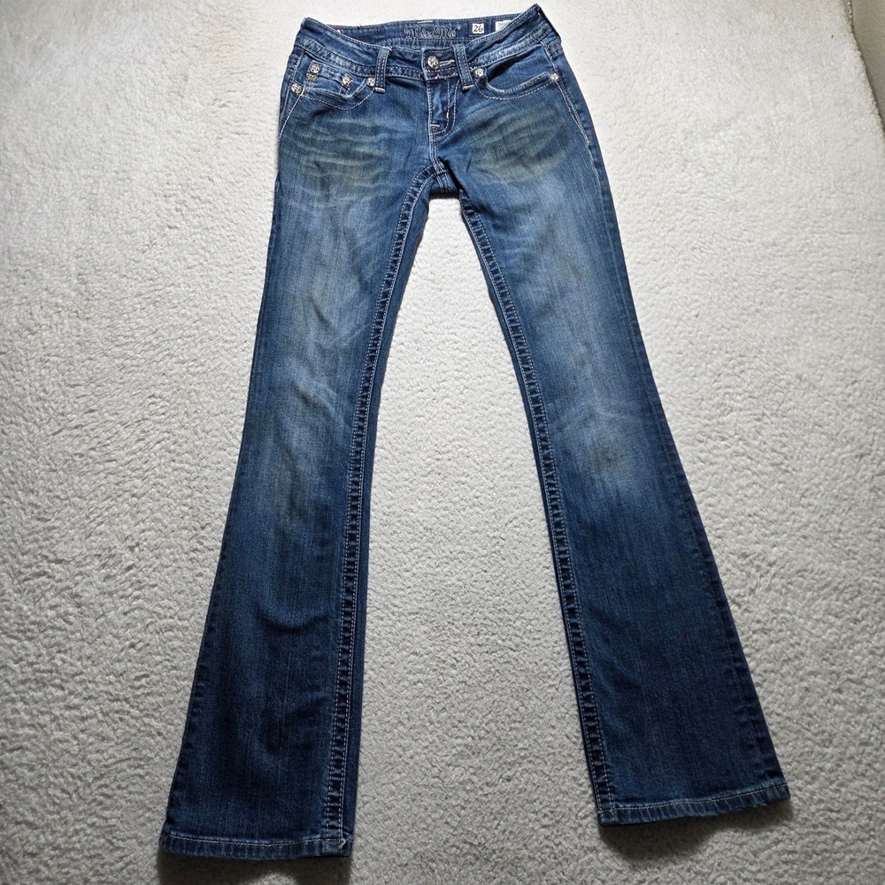 Miss Me Bootcut Jeans Womens 26 Blue JP6114B Thick Stitch Y2K Western Aesthetic